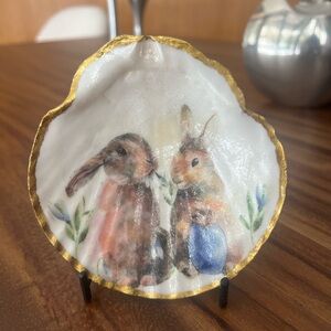 Handmade handcrafted OOAK decoupage Easter bunny on scallop shell